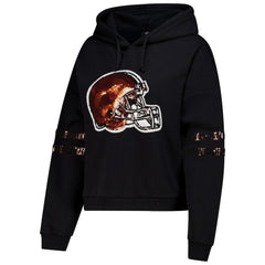 Cleveland Browns Cuce Women's Cropped Sequins Pullover Hoodie - Black discount