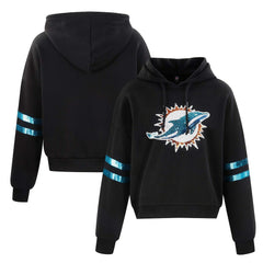 Miami Dolphins Cuce Women's Cropped Sequins Pullover Hoodie - Black online