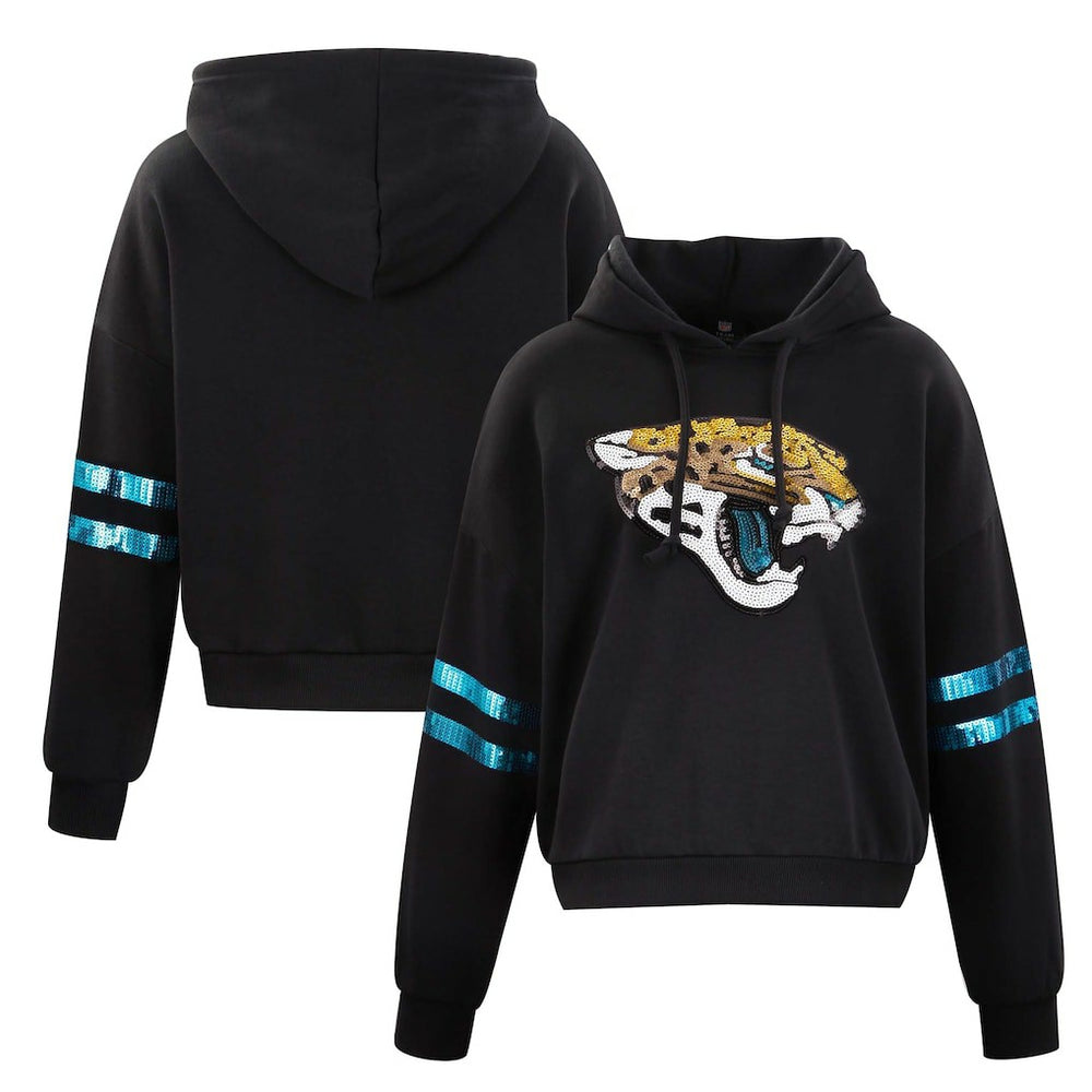Jacksonville Jaguars Cuce Women's Cropped Sequins Pullover Hoodie - Black discount