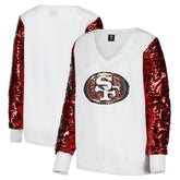 San Francisco 49ers Cuce Women's Sequin Sleeve V-Neck Pullover Sweatshirt- White online