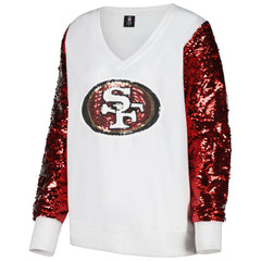 San Francisco 49ers Cuce Women's Sequin Sleeve V-Neck Pullover Sweatshirt- White online