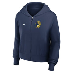 Milwaukee Brewers Women's Cropped Chill Full-Zip Hoodie Navy