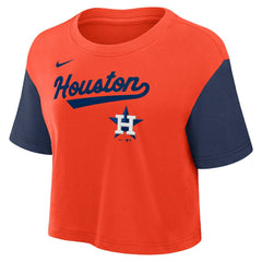 Houston Astros Women's Script Dri-FIT Cropped T-Shirt Orange/Navy