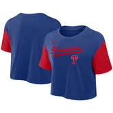 Philadelphia Phillies Women's Script Dri-FIT Cropped T-Shirt Royal/Red