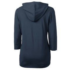 Cleveland Guardians Cutter & Buck Women's DryTec Virtue Eco Pique Recycled 3/4-Sleeve Half-Zip Pullover Hoodie Navy