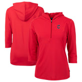 Cleveland Guardians Cutter & Buck Women's DryTec Virtue Eco Pique Recycled 3/4-Sleeve Half-Zip Pullover Hoodie Red