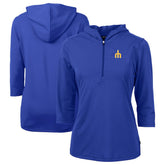 Seattle Mariners Cutter & Buck Women's DryTec Virtue Eco Pique Recycled 3/4-Sleeve Half-Zip Pullover Hoodie Blue