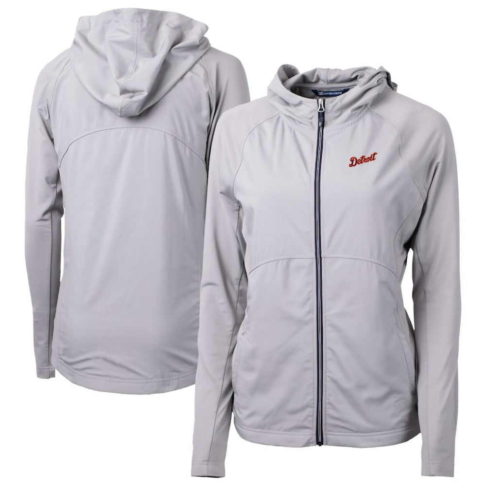 Detroit Tigers Cutter & Buck Women's Adapt Eco Knit Hybrid Recycled Full-Zip Hoodie Gray