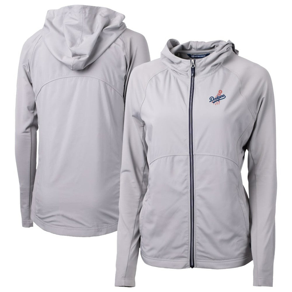 Los Angeles Dodgers Cutter & Buck Women's Adapt Eco Knit Hybrid Recycled Full-Zip Hoodie Gray