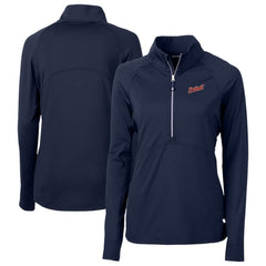Detroit Tigers Cutter & Buck Women's DryTec Adapt Eco Knit Stretch Recycled Raglan Half-Zip Top Navy