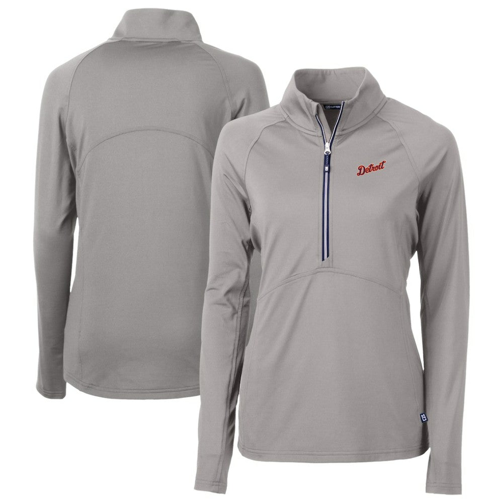 Detroit Tigers Cutter & Buck Women's DryTec Adapt Eco Knit Stretch Recycled Raglan Half-Zip Top Gray