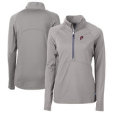 Philadelphia Phillies Cutter & Buck Women's Cooperstown Collection DryTec Adapt Eco Knit Stretch Recycled Raglan Half-Zip Top Gray