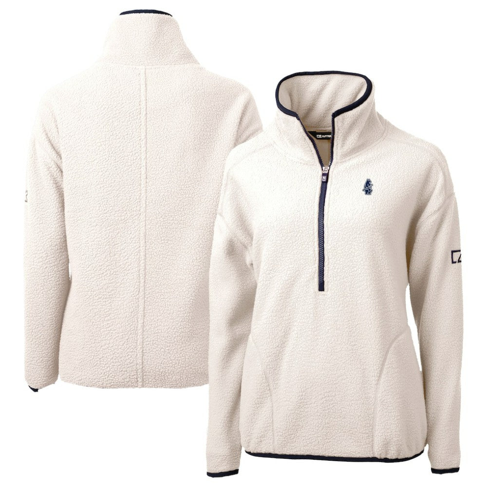 Chicago Cubs Cutter & Buck Women's Cooperstown Collection Cascade Eco Sherpa Fleece Half-Zip Pullover Jacket Cream