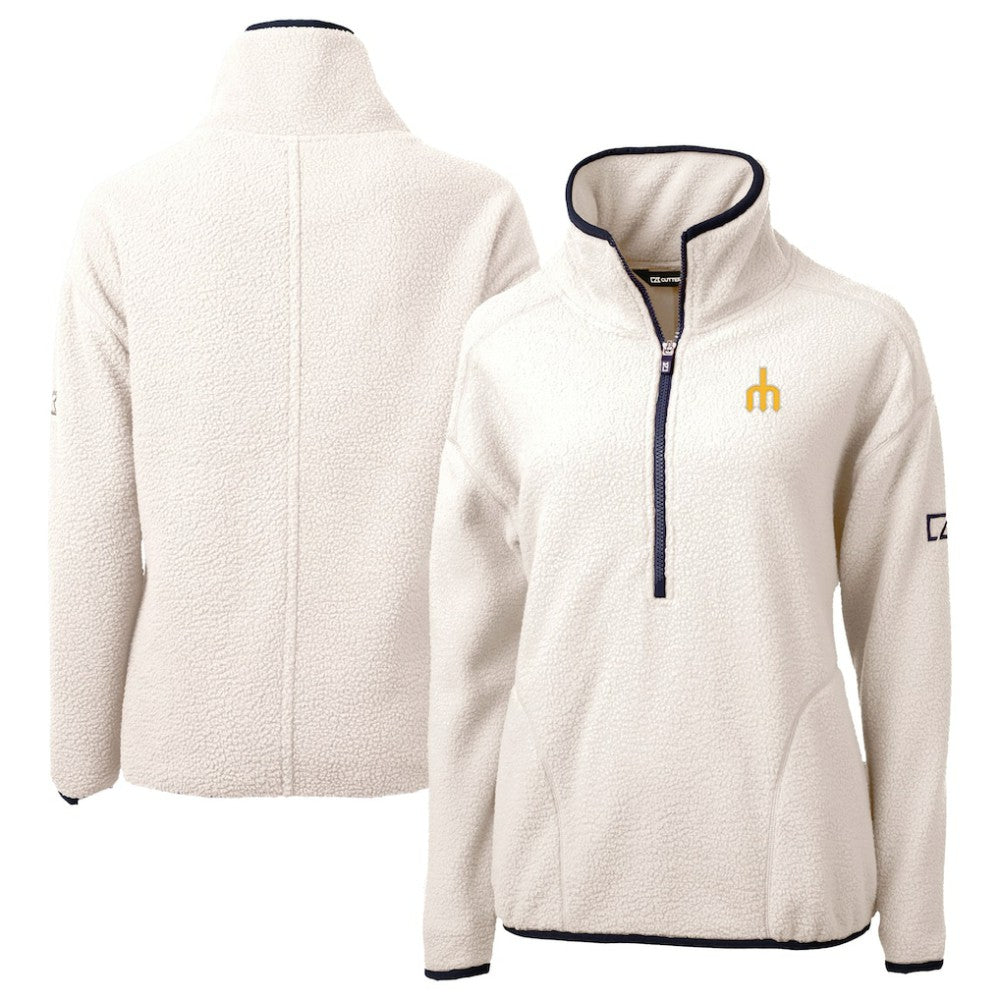 Seattle Mariners Cutter & Buck Women's Cascade Eco Sherpa Fleece Half-Zip Pullover Jacket Cream