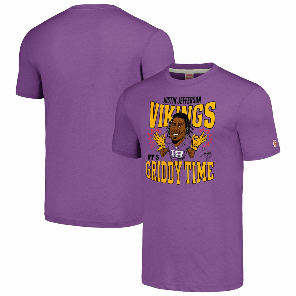 Justin Jefferson Minnesota Vikings Homage Unisex Caricature Player Tri-Blend T-Shirt - Heathered Purple for sale