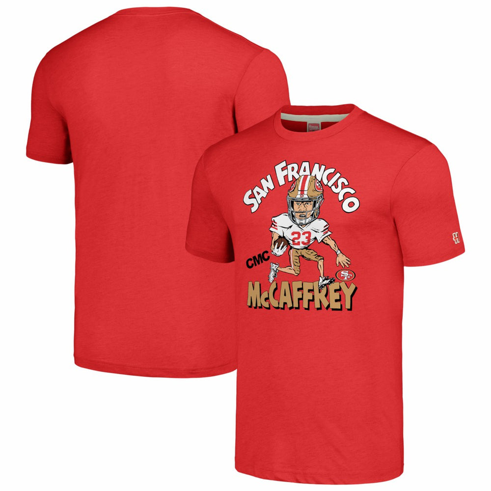 Christian McCaffrey San Francisco 49ers Homage Unisex Caricature Player Tri-Blend T-Shirt - Scarlet cheap