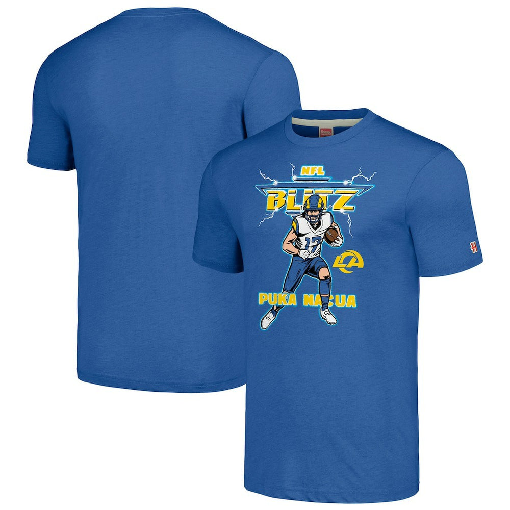 Puka Nacua Los Angeles Rams Homage Unisex NFL Blitz Player Tri-Blend T-Shirt - Royal cheap