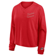 Carolina Hurricanes Fanatics Women's Oversized All Out Effort Long Sleeve Henley T-Shirt - Red T-shirts