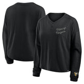 Pittsburgh Penguins Fanatics Women's Oversized All Out Effort Long Sleeve Henley T-Shirt - Black T-shirts