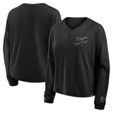 Vegas Golden Knights Fanatics Women's Oversized All Out Effort Long Sleeve Henley T-Shirt - Black T-shirts