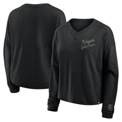 Vegas Golden Knights Fanatics Women's Oversized All Out Effort Long Sleeve Henley T-Shirt - Black T-shirts
