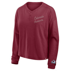 Colorado Avalanche Fanatics Women's Oversized All Out Effort Long Sleeve Henley T-Shirt - Burgundy T-shirts