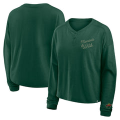 Minnesota Wild Fanatics Women's Oversized All Out Effort Long Sleeve Henley T-Shirt - Green T-shirts