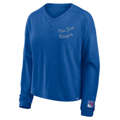 New York Rangers Fanatics Women's Oversized All Out Effort Long Sleeve Henley T-Shirt - Blue T-shirts