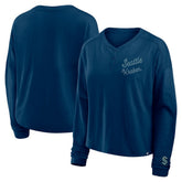 Seattle Kraken Fanatics Women's Oversized All Out Effort Long Sleeve Henley T-Shirt - Deep Sea Blue T-shirts
