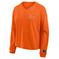 Philadelphia Flyers Fanatics Women's Oversized All Out Effort Long Sleeve Henley T-Shirt - Orange T-shirts