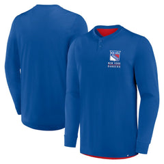 New York Rangers Fanatics Adrenaline Push Long Sleeve Henley Shirt - Blue