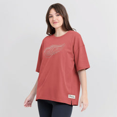 Detroit Red Wings Fanatics Women's Oversized Elements Raw Edge Future Ground T-Shirt - Red T-shirts