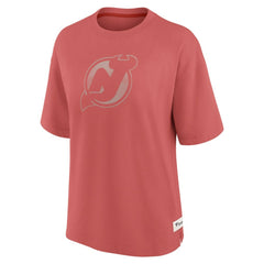 New Jersey Devils Fanatics Women's Oversized Elements Raw Edge Future Ground T-Shirt - Red T-shirts