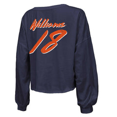 Caleb Williams Chicago Bears Majestic Threads Women's Name & Number Off-Shoulder Script Cropped Long Sleeve Relaxed V-Neck T-Shirt - Navy discount