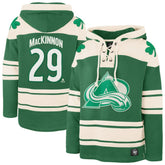 Nathan MacKinnon Colorado Avalanche '47 St. Patrick's Day Player Name & Number Lacer Pullover Hoodie - Kelly Green Hoodies