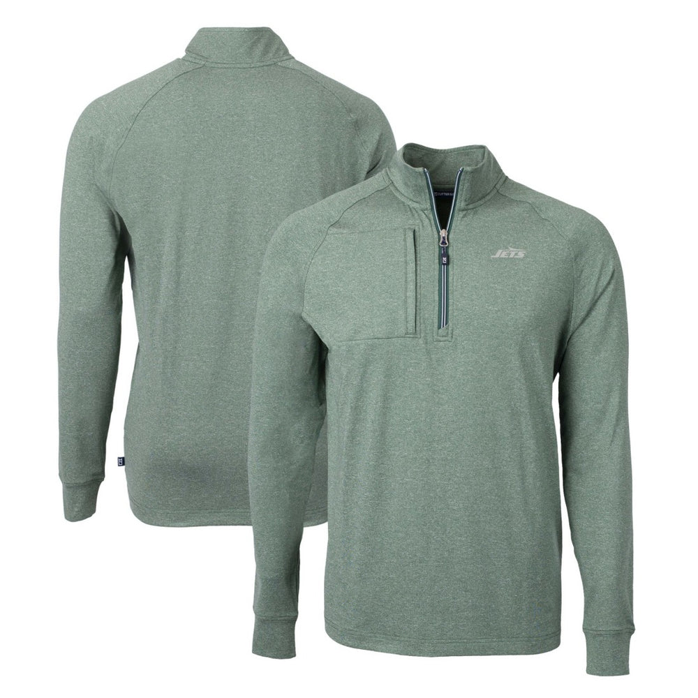 New York Jets Cutter & Buck Primary Logo Adapt Eco Knit Quarter-Zip Top - Heather Green cheap