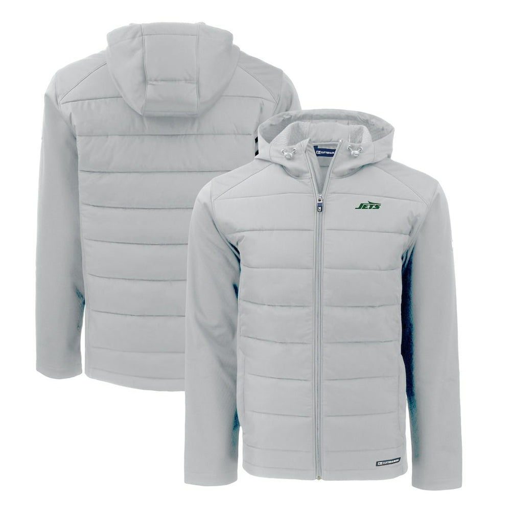 New York Jets Cutter & Buck Primary Logo Evoke Hybrid Eco Softshell Recycled Full-Zip Hooded Jacket - Gray sale