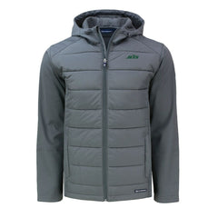 New York Jets Cutter & Buck Primary Logo Evoke Hybrid Eco Softshell Recycled Full-Zip Hooded Jacket - Gray sale