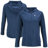Detroit Tigers Cutter & Buck Women's Coastline Epic Comfort Eco Recycled Raglan Long Sleeve Hoodie T-Shirt Navy