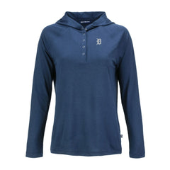 Detroit Tigers Cutter & Buck Women's Coastline Epic Comfort Eco Recycled Raglan Long Sleeve Hoodie T-Shirt Navy