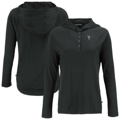 Texas Rangers Cutter & Buck Women's Coastline Epic Comfort Eco Recycled Raglan Long Sleeve Hoodie T-Shirt Black