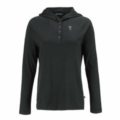 Texas Rangers Cutter & Buck Women's Coastline Epic Comfort Eco Recycled Raglan Long Sleeve Hoodie T-Shirt Black