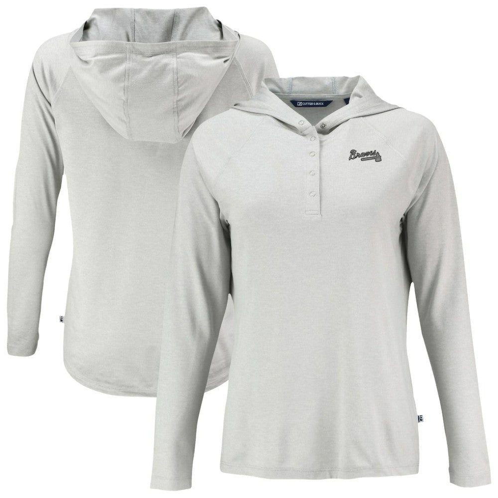 Atlanta Braves Cutter & Buck Women's Coastline Epic Comfort Eco Recycled Raglan Long Sleeve Hoodie T-Shirt Gray