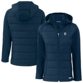 Detroit Tigers Cutter & Buck Women's Evoke Hybrid Eco Softshell Recycled Full-Zip Hooded Jacket Navy