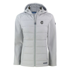 Minnesota Twins Cutter & Buck Women's Evoke Hybrid Eco Softshell Recycled Full-Zip Hooded Jacket Gray