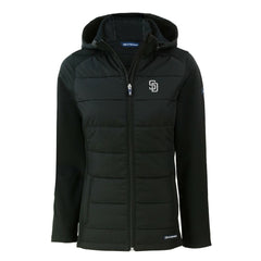 San Diego Padres Cutter & Buck Women's Evoke Hybrid Eco Softshell Recycled Full-Zip Hooded Jacket Black