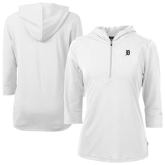 Detroit Tigers Cutter & Buck Women's Virtue Eco Pique Half-Zip 3/4 Sleeve Pullover Hoodie White