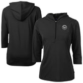 New York Mets Cutter & Buck Women's Virtue Eco Pique Half-Zip 3/4 Sleeve Pullover Hoodie Black