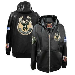 Milwaukee Bucks Jeff Hamilton Vegan Leather Full-Zip Hoodie - Black on sale