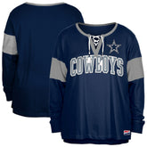 Dallas Cowboys New Era Women's Plus Size Lace-Up Notch Neck Long Sleeve T-Shirt - Navy discount